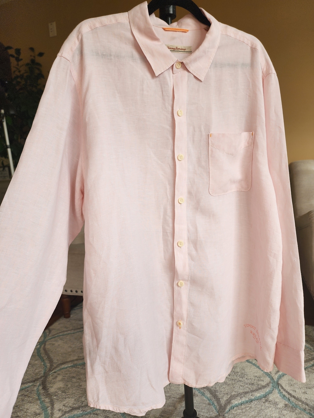 NWOT Tommy Bahama Pale Pink Long-Sleeve Button-Down Shirt 100% Linen XLarge
